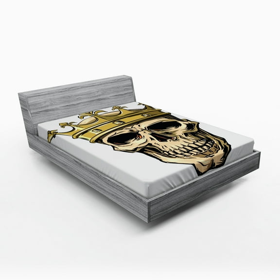 Ambesonne King Fitted Sheet, Skeleton Head with Crown, Queen Size, Multicolor