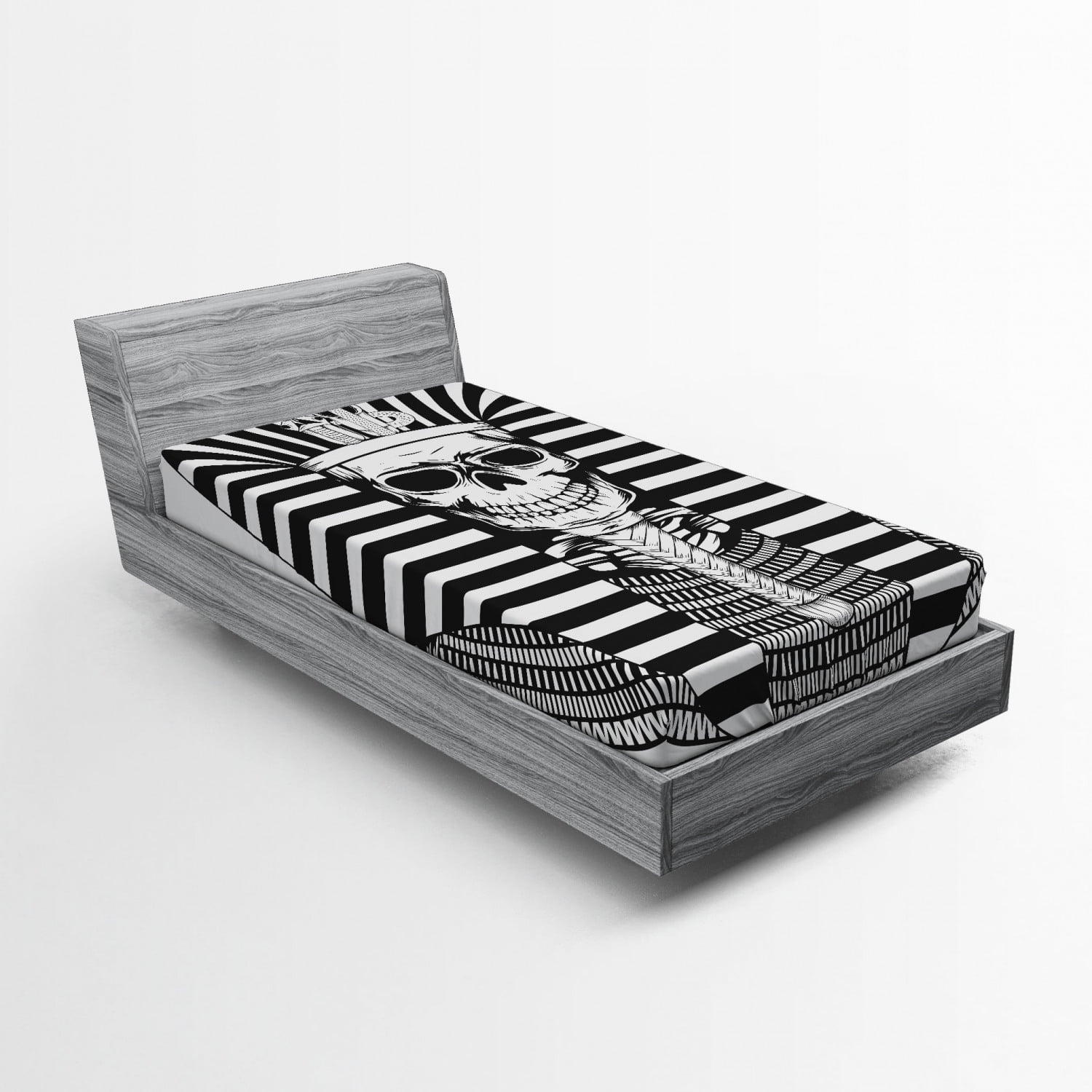 King Fitted Sheet, Egyptian Pharaoh Ruler Mummy Skull Skeleton for