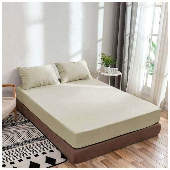 King Fitted Sheet Only, Softest 400 Thread Count 100% Cotton Sateen, 18" Deep Pocket, All-Around Elastic, Ivory