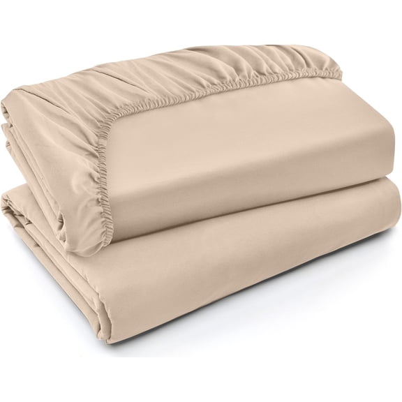King Fitted Sheets - Bulk Pack of 2 Bottom Sheets - Soft Brushed Microfiber - Deep Pockets - Shrinkage & Fade Resistant - Easy Care (King, Beige)