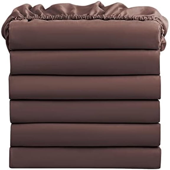 King Fitted Sheets, Bulk Pack of 6, Deep Pocket, Soft Microfiber Bottom Sheets for Home, Salons, Hotels, King Size Fitted Sheets Only (Brown)