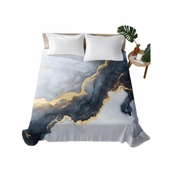 King Flat Sheet 105"x98", Black Marble Soft Lightweight Bedding Flat Sheets Only, Modern Abstract Art Ink Painted Brushed Microfiber Top Bed Sheet, Breathable StainResistant Bedsheets