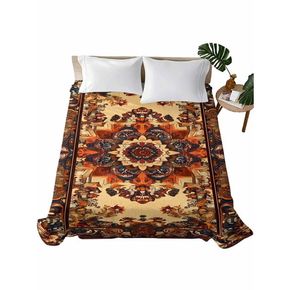 King Flat Sheet 105"x98", Bohemian Flower Soft Lightweight Bedding Flat Sheets Only, Boho Tribal Colorful Distressed Printed Brushed Microfiber Top Bed Sheet, Breathable StainResistant Bedsheets