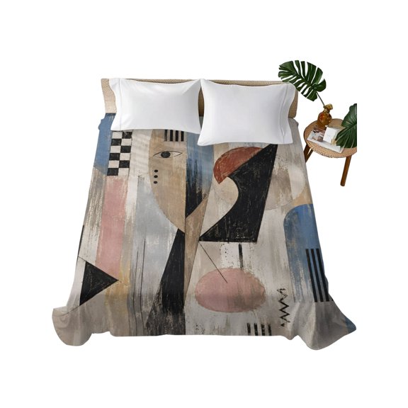 King Flat Sheet 105"x98", Boho Portrait Soft Lightweight Bedding Flat Sheets Only, Abstract Geometric Retro Bohemian Modern Lines Brushed Microfiber Top Bed Sheet, Breathable StainResistant Bedsheets