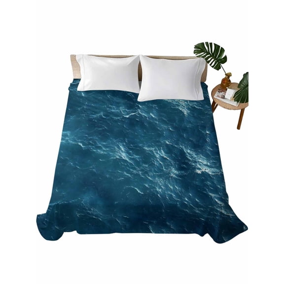 King Flat Sheet 105"x98", Dark Blue Nautical Soft Lightweight Bedding Flat Sheets Only, Ocean Beach Coastal Seaside Brushed Microfiber Top Bed Sheet, Breathable StainResistant Bedsheets