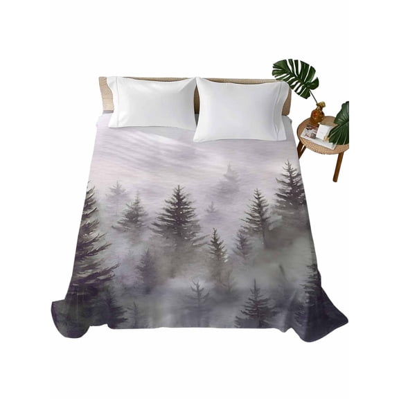King Flat Sheet 105"x98", Green Forest Soft Lightweight Bedding Flat Sheets Only, Vintage Rustic Pine Trees Nature Landscape Brushed Microfiber Top Bed Sheet, Breathable StainResistant Bedsheets