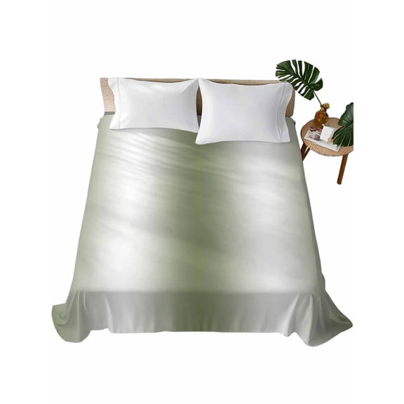 King Flat Sheet 105"x98", Green White Ombre Soft Lightweight Bedding Flat Sheets Only, Country Pastoral Gradient Minimalist Brushed Microfiber Top Bed Sheet, Breathable StainResistant Bedsheets