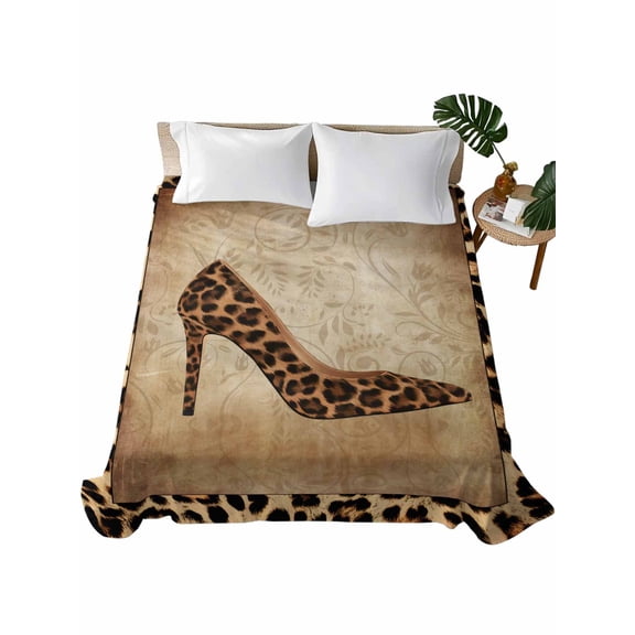 King Flat Sheet 105"x98", Leopard Print Soft Lightweight Bedding Flat Sheets Only, Vintage Rustic High Heels Animal Texture Brushed Microfiber Top Bed Sheet, Breathable StainResistant Bedsheets