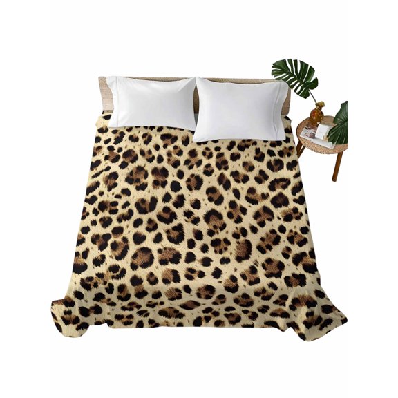 King Flat Sheet 105"x98", Leopard Printed Soft Lightweight Bedding Flat Sheets Only, Modern Animal Fur Patterns Brushed Microfiber Top Bed Sheet, Breathable StainResistant Bedsheets