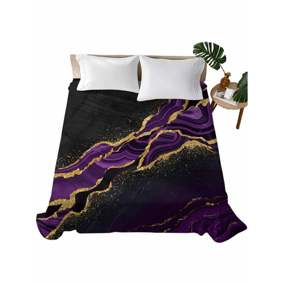 King Flat Sheet 105"x98", Marble Black Soft Lightweight Bedding Flat Sheets Only, Purple Gold Art Abstract Vintage Farmhouse Brushed Microfiber Top Bed Sheet, Breathable StainResistant Bedsheets