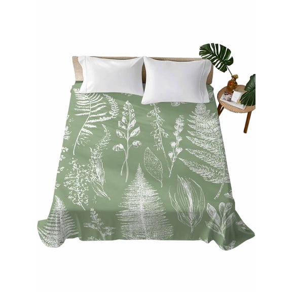King Flat Sheet 105"x98", Sage Green Botanical Soft Lightweight Bedding Flat Sheets Only, Farmhouse Country Leaves Plant Brushed Microfiber Top Bed Sheet, Breathable StainResistant Bedsheets