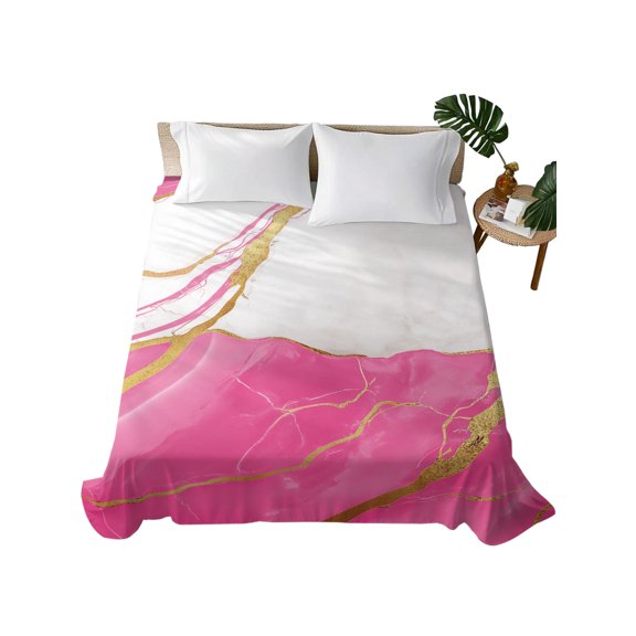 King Flat Sheet Abstract Marble Flat Sheets Only Soft Breathable Microfiber Bedding Top Sheets Luxury Hotel Quality Marble Pink King Bed Sheet for All Season Bedroom Dorm Home Decor