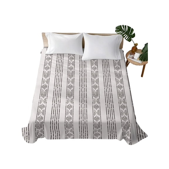 King Flat Sheet Black Boho Flat Sheets Only Soft Breathable Microfiber Bedding Top Sheets Luxury Hotel Quality Tribe Bohemian Stripes King Bed Sheet for All Season Bedroom Dorm Home Decor