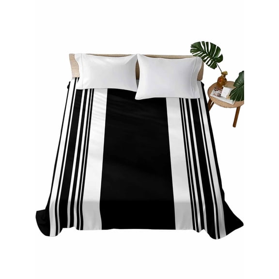 King Flat Sheet, Black King Bed Sheets Only, Soft Microfiber Flat Sheet, Farmhouse Striped Vertical Art Modern Hotel Quality Bedding Top Sheet Bedroom Home Dorm Decor