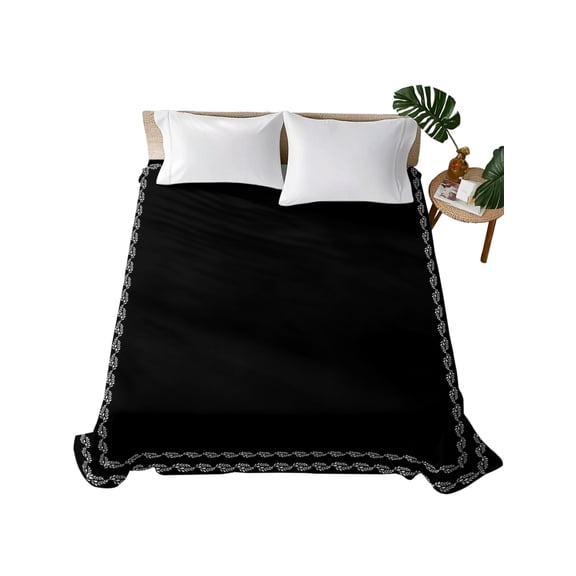 King Flat Sheet Black Textured Woven Pattern Flat Sheets Only Soft Breathable Microfiber Bedding Top Sheets Luxury Hotel Quality Solid Color King Bed Sheet for All Season Bedroom Dorm Home Decor