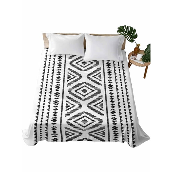 King Flat Sheet Black White Boho Flat Sheets Only Soft Breathable Microfiber Bedding Top Sheets Luxury Hotel Quality Geometric Tribe Bohemian Style King Bed Sheet for All Season Bedroom Dorm
