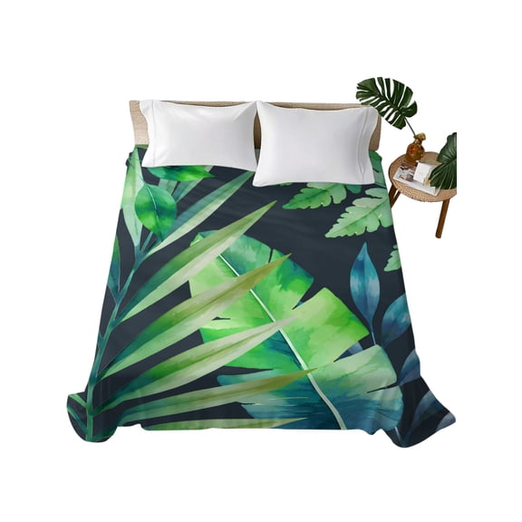 King Flat Sheet Forest Green Banana Leaves Flat Sheets Only Soft Breathable Microfiber Bedding Top Sheets Luxury Hotel Quality Summer Tropical Palm Fronds King Bed Sheet for All Season Bedroom Dorm