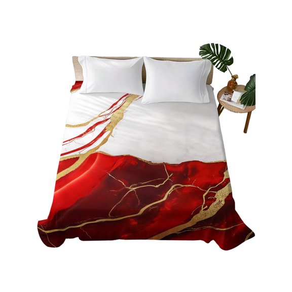 King Flat Sheet Gold Red Marble Flat Sheets Only Soft Breathable Microfiber Bedding Top Sheets Luxury Hotel Quality Abstract Marble King Bed Sheet for All Season Bedroom Dorm Home Decor