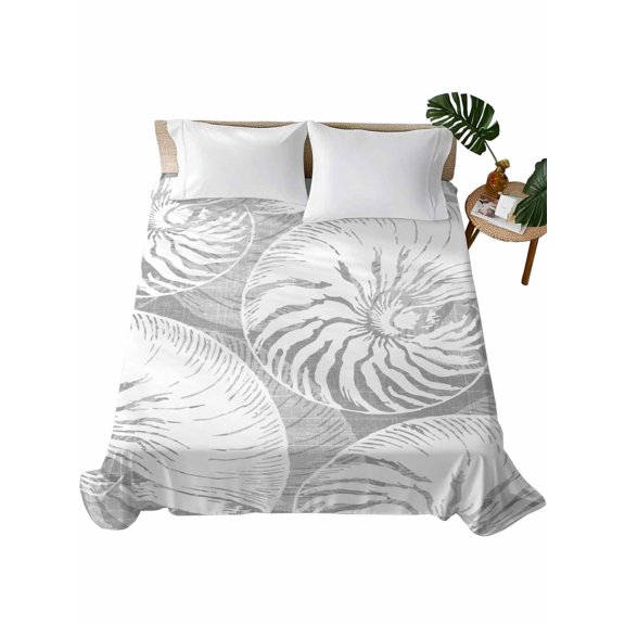 King Flat Sheet Gray Shell Flat Sheets Only Soft Breathable Microfiber Bedding Top Sheets Luxury Hotel Quality Coastal Conch Ocean Marine Life King Bed Sheet for All Season Bedroom Dorm Home Decor
