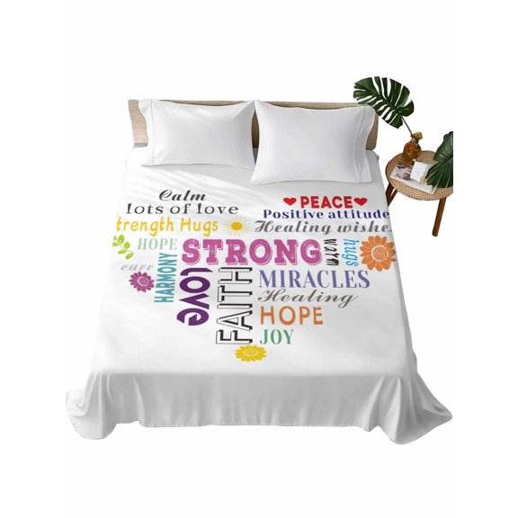 King Flat Sheet Love Peace Text Flat Sheets Only Soft Breathable Microfiber Bedding Top Sheets Luxury Hotel Quality Warm Embraces Positive Energy King Bed Sheet for All Season Bedroom Dorm
