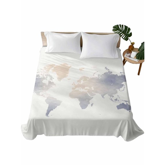 King Flat Sheet Maps Of The World Flat Sheets Only Soft Breathable Microfiber Bedding Top Sheets Luxury Hotel Quality Earth Tourism King Bed Sheet for All Season Bedroom Dorm Home Decor