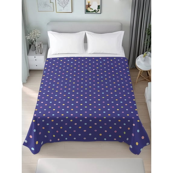 King Flat Sheet Only Modern Polka Dots on Purple Soft Microfiber Cooling Bedding Sheets Colorful Dotted Minimalist Art Flat Bed Sheet for Hotel,Home Decor