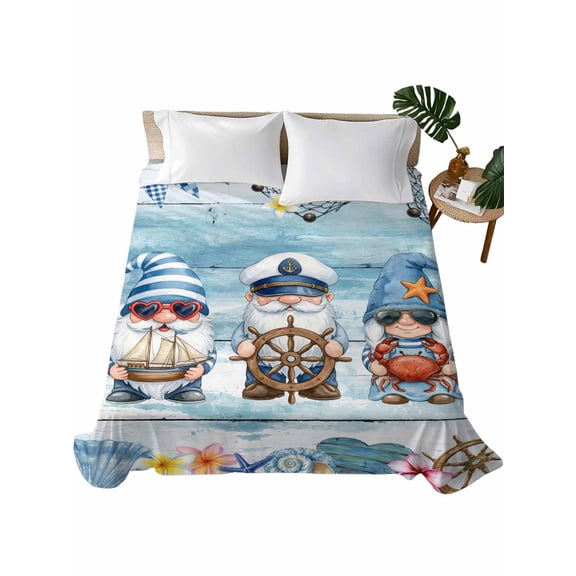 King Flat Sheet Nautical Gnomes Flat Sheets Only Soft Breathable Microfiber Bedding Top Sheets Luxury Hotel Quality Ocean Crab Ship Rudder King Bed Sheet for All Season Bedroom Dorm Home Decor