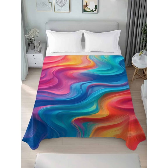 King Flat Sheet Only Boho Colorful Swirl Soft Microfiber Cooling Bedding Sheets Liquid Marble Background Flat Bed Sheet for Hotel,Home Decor