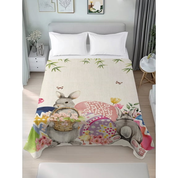 King Flat Sheet Only Easter Egg Spring Flower Soft Microfiber Cooling Bedding Sheets Rustic Rabbit Butterfly Retro Linen Flat Bed Sheet