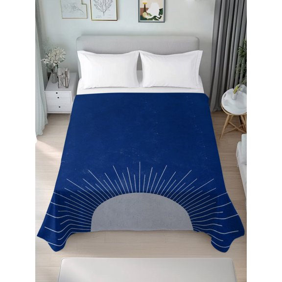 King Flat Sheet Only Half Sun on Blue Soft Microfiber Cooling Bedding Sheets Modern Minimalist Arch Stripe Flat Bed Sheet for Hotel, Home Decor