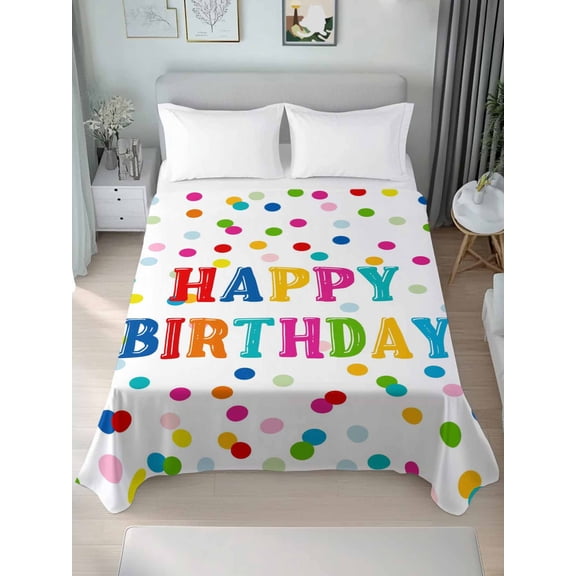 King Flat Sheet Only Happy Birthday Rainbow Theme Soft Microfiber Cooling Bedding Sheets Colorful Polka Dot Flat Bed Sheet for Hotel,Home Decor