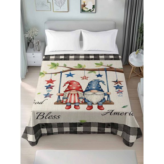 King Flat Sheet Only Independence Day American Gnome Soft Microfiber Cooling Bedding Sheets Retro Linen Buffalo Plaid Flat Bed Sheet