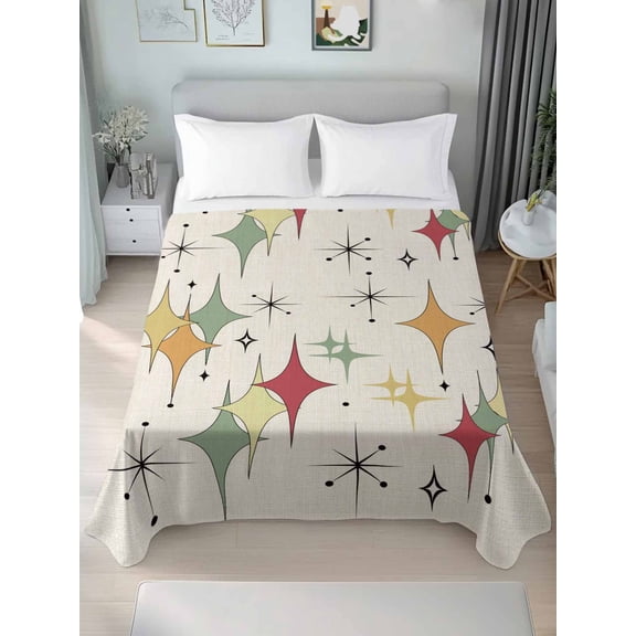King Flat Sheet Only Mid Century Abstract Diamond Soft Microfiber Cooling Bedding Sheets Modern Geometric on Retro Linen Flat Bed Sheet