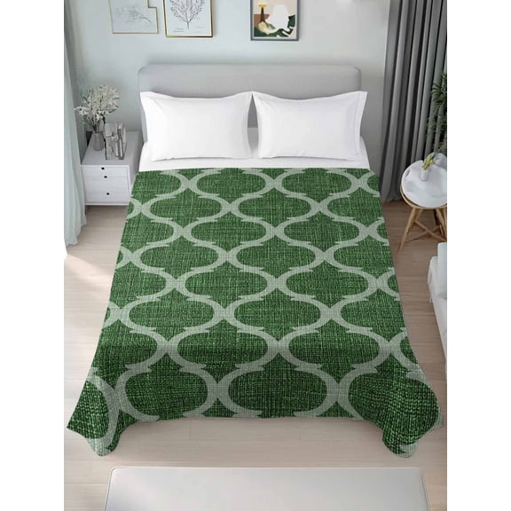 King Flat Sheet Only Moroccan Dark Green Geometric Soft Microfiber Cooling Bedding Sheets Medieval Ethnic Pattern Flat Bed Sheet