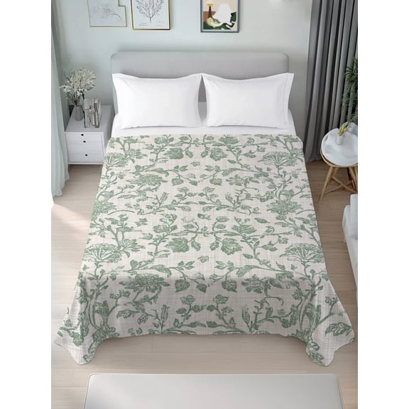 King Flat Sheet Only Retro Farmhouse Floral Plant Texture Soft Microfiber Cooling Bedding Sheets Rustic Plant on Linen Flat Bed Sheet