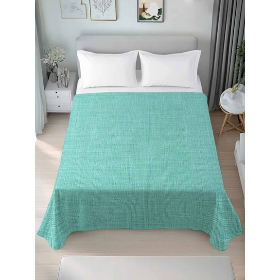 King Flat Sheet Only Rustic Linen Texture Soft Microfiber Cooling Bedding Sheets Modern Turquoise Pure Color Style Flat Bed Sheet