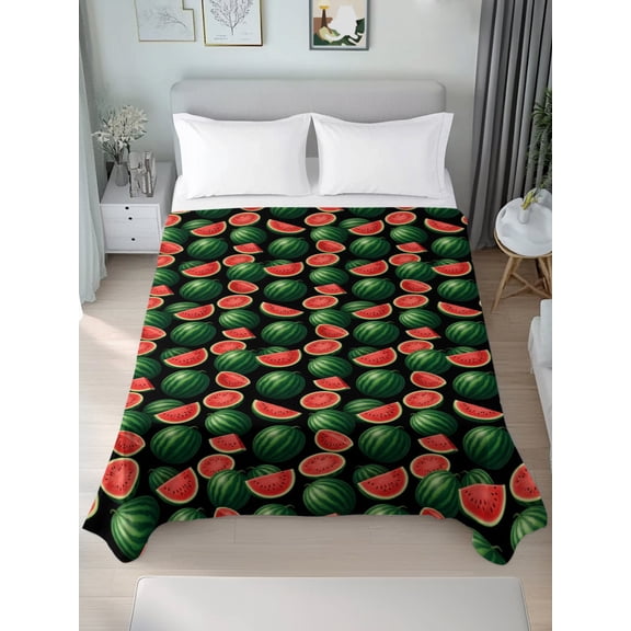 King Flat Sheet Only Summer Watermelon Seamless Soft Microfiber Cooling Bedding Sheets Country Green Red Fruit Flat Bed Sheet