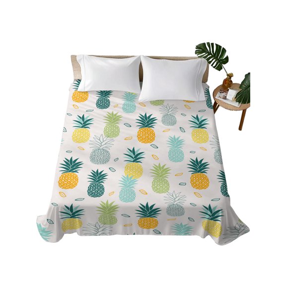 King Flat Sheet Pineapple Flat Sheets Only Soft Breathable Microfiber Bedding Top Sheets Luxury Hotel Quality Summer Tropical Fruit King Bed Sheet for All Season Bedroom Dorm Home Decor