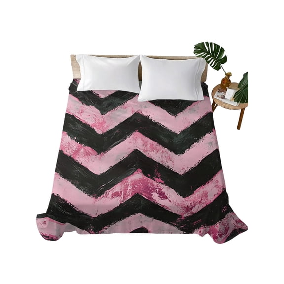 King Flat Sheet Pink Graffiti Waves Flat Sheets Only Soft Breathable Microfiber Bedding Top Sheets Luxury Hotel Quality Distressed Stripes Dynamic Peaks King Bed Sheet for All Season Bedroom Dorm