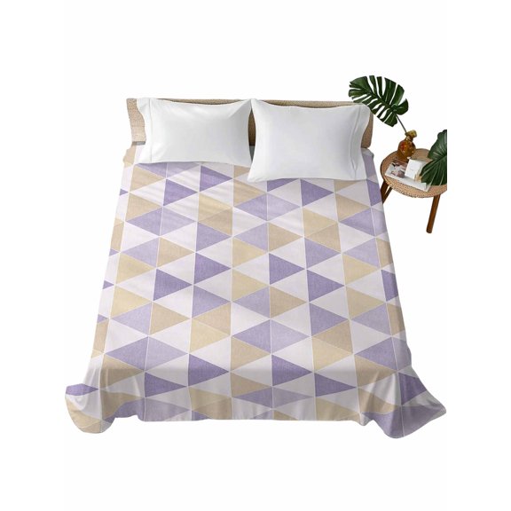 King Flat Sheet Purple Triangle Pattern Geometric Flat Sheets Only Soft Breathable Microfiber Bedding Top Sheets Luxury Hotel Quality Modern Abstract King Bed Sheet for All Season Bedroom Dorm