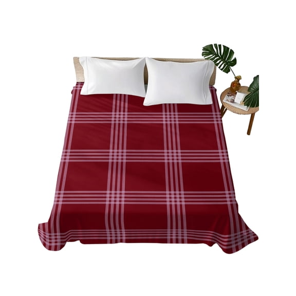 King Flat Sheet Red Buffalo Plaid Flat Sheets Only Soft Breathable Microfiber Bedding Top Sheets Luxury Hotel Quality Checked Stripes King Bed Sheet for All Season Bedroom Dorm Home Decor