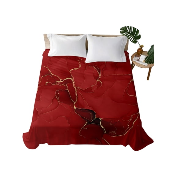 King Flat Sheet Red Marble Flat Sheets Only Soft Breathable Microfiber Bedding Top Sheets Luxury Hotel Quality Abstract Art Lines King Bed Sheet for All Season Bedroom Dorm Home Decor