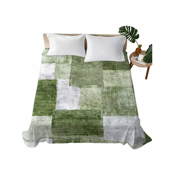 King Flat Sheet Sage Green Blocks Flat Sheets Only Soft Breathable Microfiber Bedding Top Sheets Luxury Hotel Quality Modern Abstract Patchwork King Bed Sheet for All Season Bedroom Dorm Home Decor