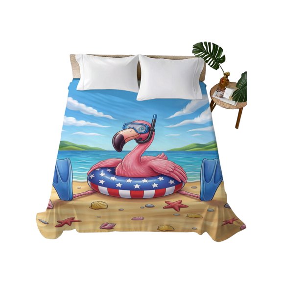 King Flat Sheet Snorkeling Flamigo Flat Sheets Only Soft Breathable Microfiber Bedding Top Sheets Luxury Hotel Quality Summer BeachPatriotic Tube King Bed Sheet for All Season Bedroom Dorm