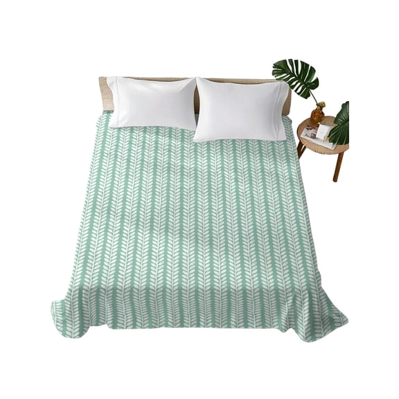 King Flat Sheet Teal Green Pinstripes Flat Sheets Only Soft Breathable Microfiber Bedding Top Sheets Luxury Hotel Quality Woven Denim Striped King Bed Sheet for All Season Bedroom Dorm Home Decor