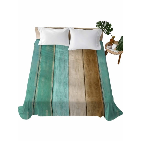 King Flat Sheet Teal Wood Grain Flat Sheets Only Soft Breathable Microfiber Bedding Top Sheets Luxury Hotel Quality Brown Wooden Plank King Bed Sheet for All Season Bedroom Dorm Home Decor