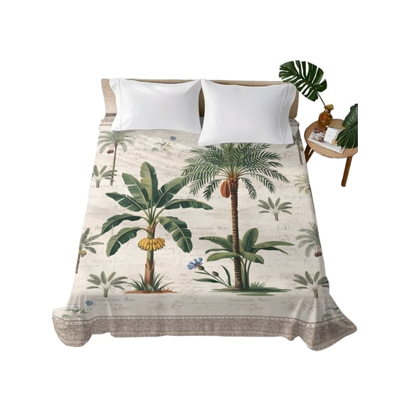 King Flat Sheet Tropical Coconut Banana Tree Flat Sheets Only Soft Breathable Microfiber Bedding Top Sheets Luxury Hotel Quality Summer Palm Leaves King Bed Sheet for All Season Bedroom Dorm