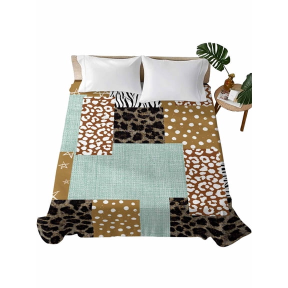 King Flat Sheet Vintage Patchwork Collage Flat Sheets Only Soft Breathable Microfiber Bedding Top Sheets Luxury Hotel Quality Linen Zebra Leopard Print King Bed Sheet for All Season Bedroom Dorm