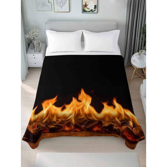 King Flat Sheets 1-Piece Bed Top Sheet Only,Abstract Orange Flame on Black Soft Microfiber Breathable Flat Sheet,Flickering Fire Pattern Luxury Hotel Quality Bedding Top Sheet