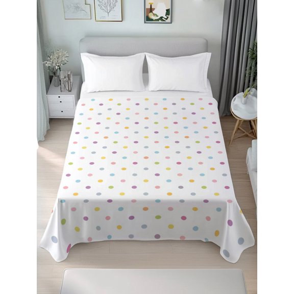 King Flat Sheets 1-Piece Bed Top Sheet Only,Colorful Polka Dot Soft Microfiber Breathable Flat Sheet,Whimsical Boho Polka Dot Luxury Hotel Quality Bedding Top Sheet